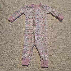 Magnolia Baby girls 12 months footless sleeper, pink, white, gray VGUC